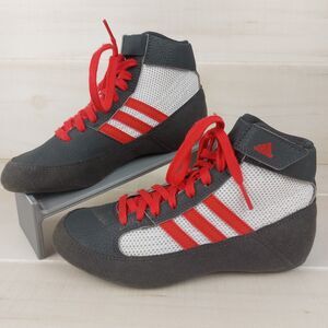 Adidas Kids Boys Size 1 HVC 2 Gray Hook & Loop Wrestling Shoes GZ8453